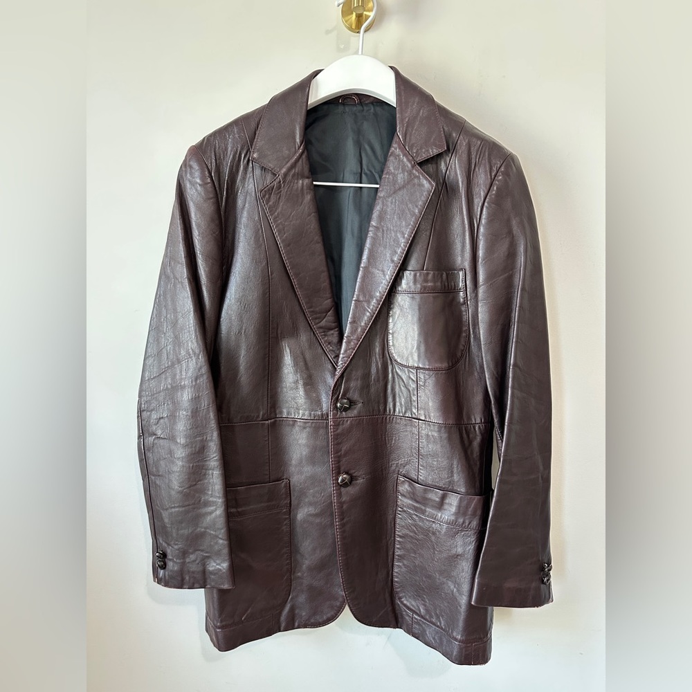 70's Vintage Sport Genuine Leather Blazer Jacket Size - Picture 3 of 15